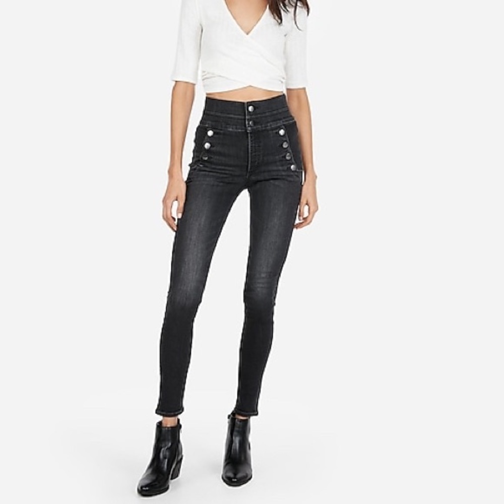 Super High Waisted Denim Button Jeans